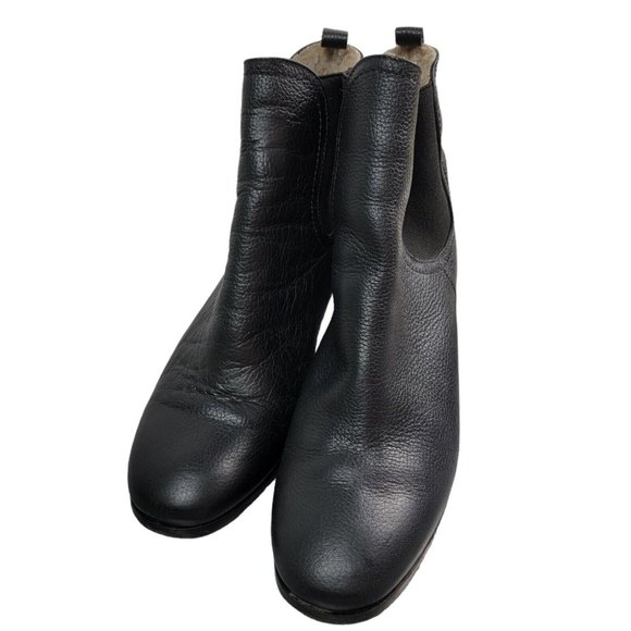 RACHEL COMEY Pebbled Nassau Chelsea Boots Heel Leather Sherpa Lined Size 6 - Picture 4 of 10